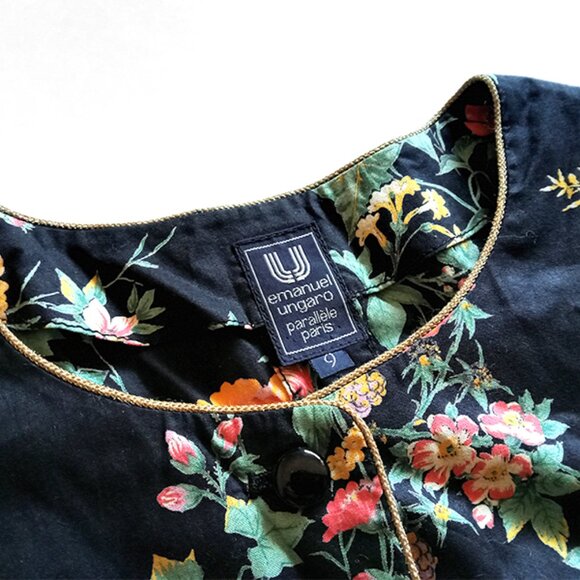 VINTAGE 1980's 80's Emanuel Ungaro Floral S/S Dress Size 9 Parallèle Paris RARE - Picture 5 of 9